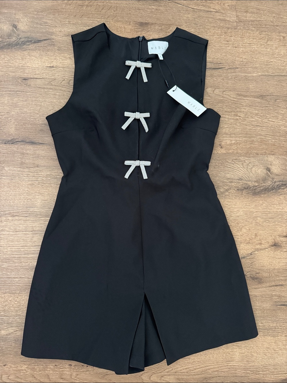 NWT Mable Black Sleeveless Romper with Crystal Bow Details
